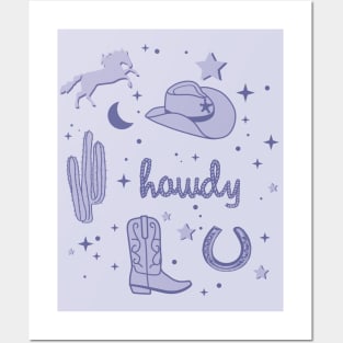 Pastel Cowboy Hat and Boot Pattern Lilac Cowgirl Aesthetic Posters and Art